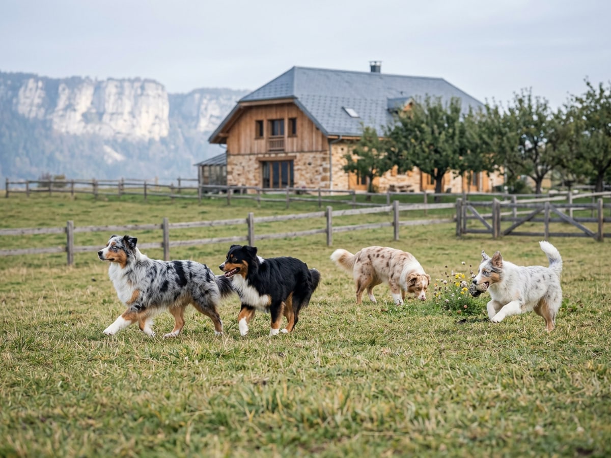 Un salon en fin de journée, lumière douce par la fenêtre : un chat assis sur une étagère murale fixée au-dessus d'un canapé, un griffoir en sisal posé contre le mur à droite, un panier de chien visible au sol à l'arrière-plan, cadrage large à hauteur d'assise.